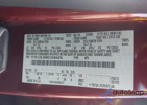 2014 Ford Escape Titanium from USA, damaged, VIN 1FMCU9J99EUD84276